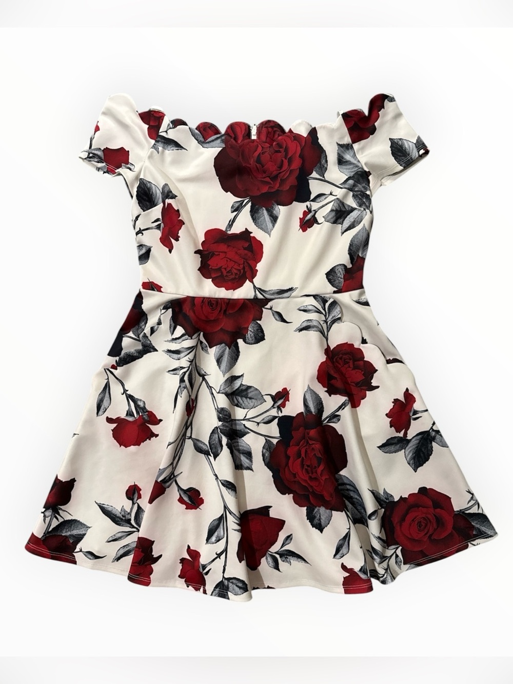 B. Darlin Floral Off Shoulder Skater Mini Dress Juniors 11/12 Rose Cocktail